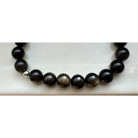 Handmade Golden Obsidian Stretchy Bead Bracelet 10mm Beads 8.5 Inches CustomMade - Picture 5 of 5